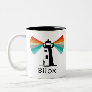 Caneca De Café Em Dois Tons Farol de Biloxi Mississippi Arco-íris