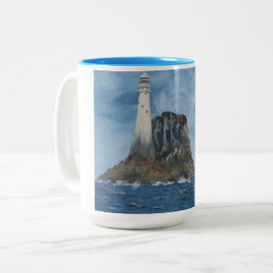 Caneca De Café Em Dois Tons Farol Fastnet, Irlanda, Mar da Irlanda, Placa