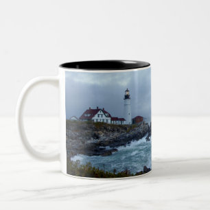Caneca De Café Em Dois Tons Farol principal de Portland no nascer do sol
