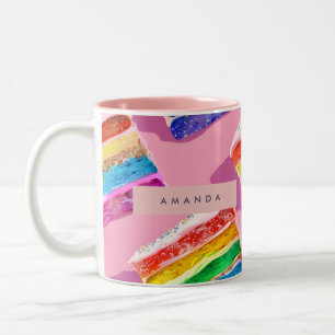Caneca De Café Em Dois Tons Fatia de Bolo Colorido Personalizado de Arco-Íris