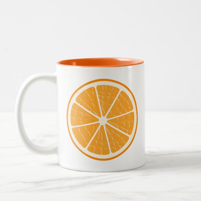 Caneca De Café Em Dois Tons Fatia de Fruta Estilizada Laranja (Esquerda)