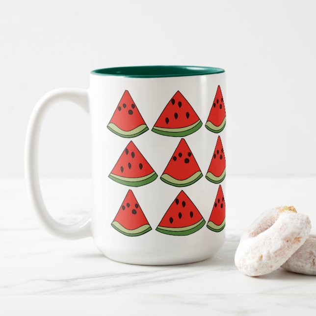 Caneca De Café Em Dois Tons Fatias de Melancia Vermelha (Com Donut)