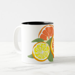Caneca De Café Em Dois Tons Fatias Frescas de Citrinos Laranja Limão