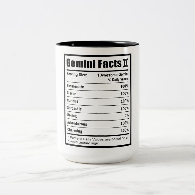 Caneca De Café Em Dois Tons Fatos de Nutrição Gemini (Centro)