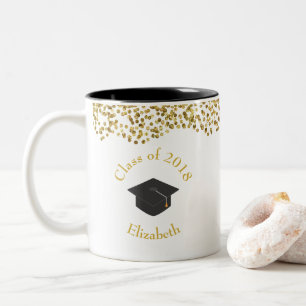 Caneca De Café Em Dois Tons Faux Dourado Confetti e Classe de Boné de formatur
