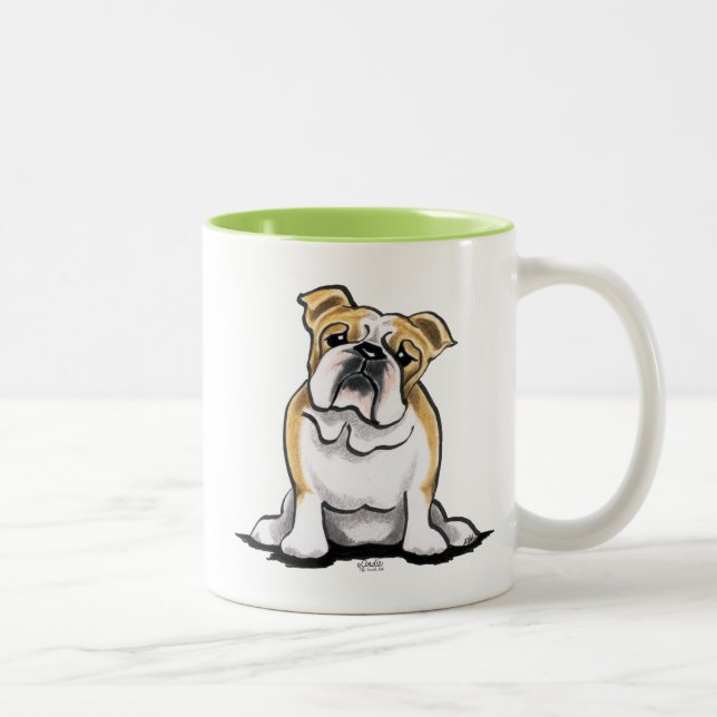 Caneca De Café Em Dois Tons Fawn White Buldogue Sit Bonito (Direita)