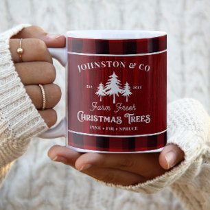 Caneca De Café Em Dois Tons Fazenda de Árvores de Natal Rústica Nome Personali