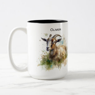 Caneca De Café Em Dois Tons Fazenda de Cabra em Aquarela, personalizado