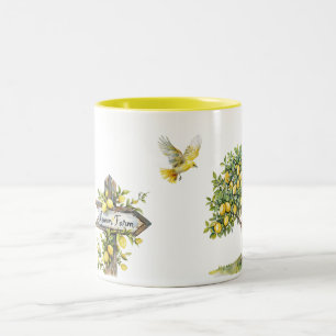Caneca De Café Em Dois Tons Fazenda do Pássaro da Árvore de Limão Amarelo