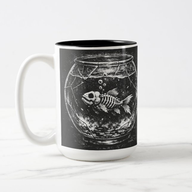 Caneca De Café Em Dois Tons "Fazendo Grande" - Peixe Dourado por BurnsInHell (Esquerda)