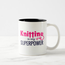 Caneca De Café Em Dois Tons Fazer malha é minha superpotência no rosa