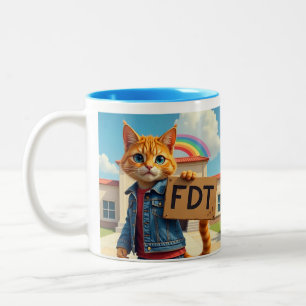 Caneca De Café Em Dois Tons FDT Cat com Sinal arco-íris
