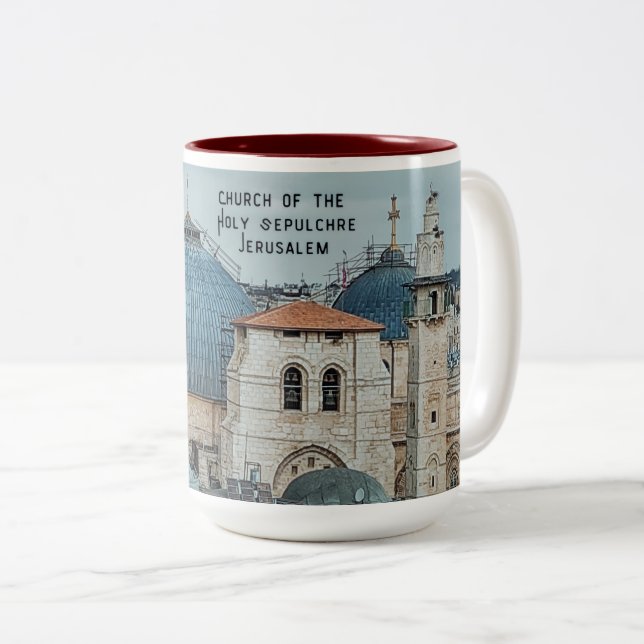 Caneca De Café Em Dois Tons Fé cristã religiosa foto antiga (Frente Esquerda)
