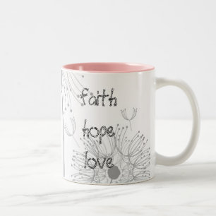 Caneca De Café Em Dois Tons Fé Esperança Amor Monograma Nome Flores Dente-de-L