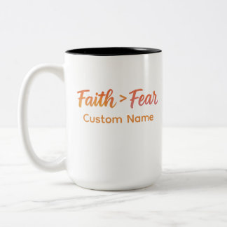 Caneca De Café Em Dois Tons Fé > Medo Aquarela Motivação do Sol Personalizada