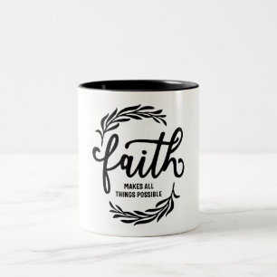 Caneca De Café Em Dois Tons Fé Torna Tudo Possível - Cristão