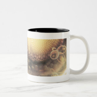 Caneca De Café Em Dois Tons Feche acima da estrutura de uma pilha do HIV