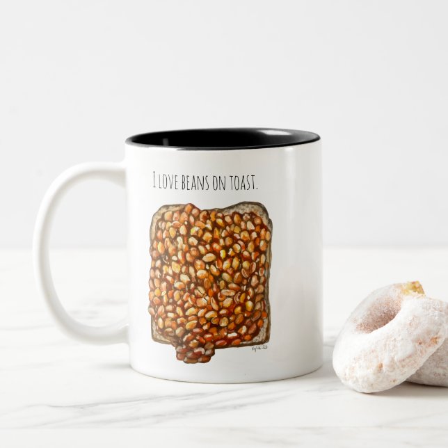 Caneca De Café Em Dois Tons Feijão sobre Torradas (Com Donut)
