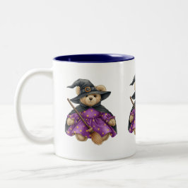 Caneca De Café Em Dois Tons Feiticeira de pelúcia, Urso de Teddy, Halloween, A