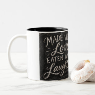 Caneca De Café Em Dois Tons Feito Com Amor, Comido Com Riso