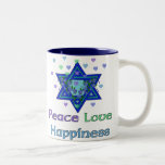 Caneca De Café Em Dois Tons Felicidade do amor da paz<br><div class="desc">Os corações,  a estrela de David,  e as palavras da "felicidade do amor paz" são uma maneira bonita de dizer Hanukkah feliz.</div>