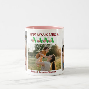 Caneca De Café Em Dois Tons Felicidade é Ser uma NANA Floral 3 Foto Nome