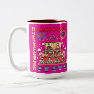 Caneca De Café Em Dois Tons Felicidade jidai Matsuri rosa quente