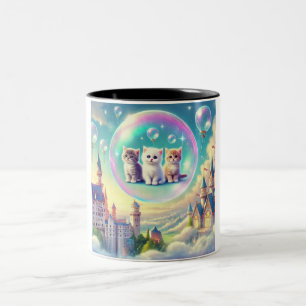 Caneca De Café Em Dois Tons Feline Fantasy: Uma Caneca Cerâmica De Dois Tons