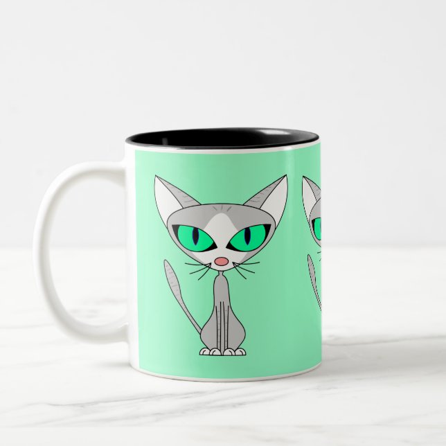 Caneca De Café Em Dois Tons Felino extravagante - cinza e branco (Esquerda)