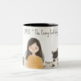 Caneca De Café Em Dois Tons Felinos Crazy Lady Gato Louco com Nome