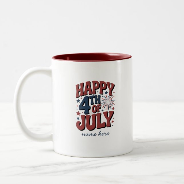 Caneca De Café Em Dois Tons Feliz 4 de julho Coffee Patriótico Mug (Esquerda)