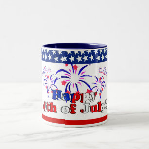 Caneca De Café Em Dois Tons Feliz 4 de julho com o Fireworks