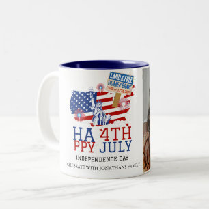 Caneca De Café Em Dois Tons Feliz 4 de julho Foto do Dia da Independência