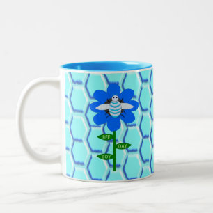 Caneca De Café Em Dois Tons Feliz Abelha Azul Aniversário Bumblebee