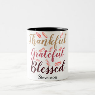 Caneca De Café Em Dois Tons Feliz Ação de Graças, Grata, Abençoada