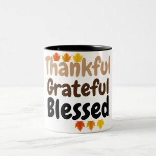 Caneca De Café Em Dois Tons Feliz Ação de Graças, Grata, Abençoada
