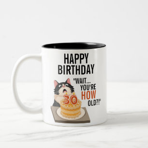 Caneca De Café Em Dois Tons Feliz aniversário, 30 preto e branco, diversão de 