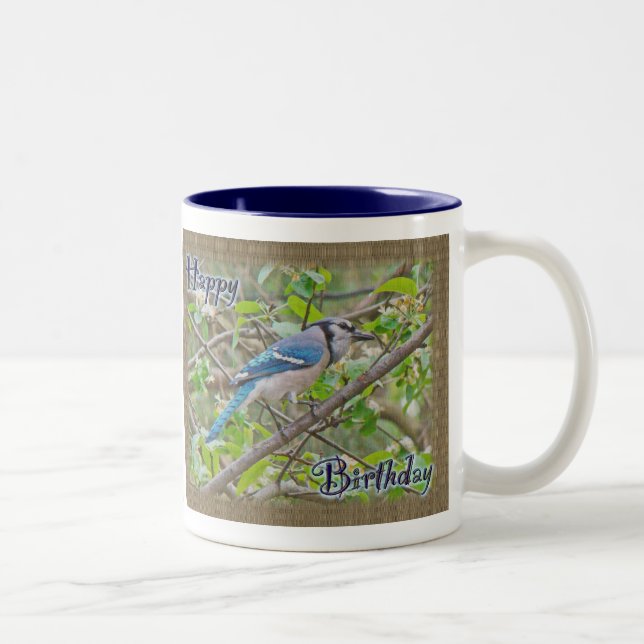 Caneca De Café Em Dois Tons Feliz aniversário Blue Jay (Direita)