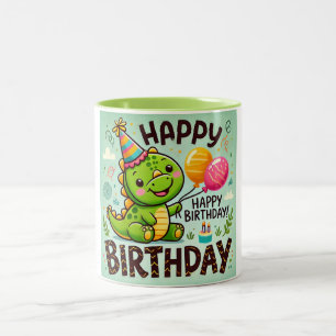 Caneca De Café Em Dois Tons Feliz Aniversário Cute Dino Roar