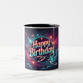 Caneca De Café Em Dois Tons Feliz aniversário da magia da galáxia cósmica