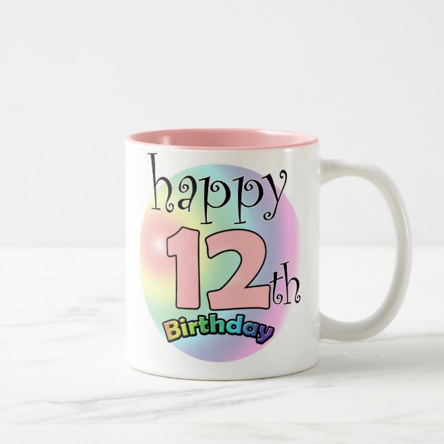 Caneca De Café Em Dois Tons Feliz aniversário de 12 (roze) (Direita)