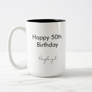 Caneca De Café Em Dois Tons Feliz Aniversário de 50 anos Minimalista Personali