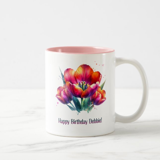 Caneca De Café Em Dois Tons Feliz aniversário Debbie (Direita)