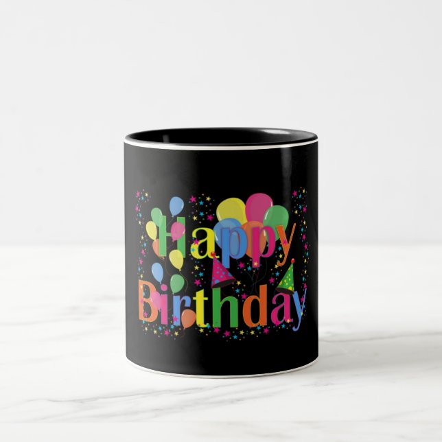 Caneca De Café Em Dois Tons Feliz aniversário dos Balões do Partido (Centro)