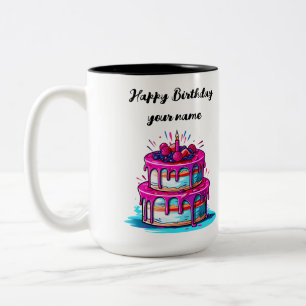Caneca De Café Em Dois Tons Feliz Aniversário E Citação