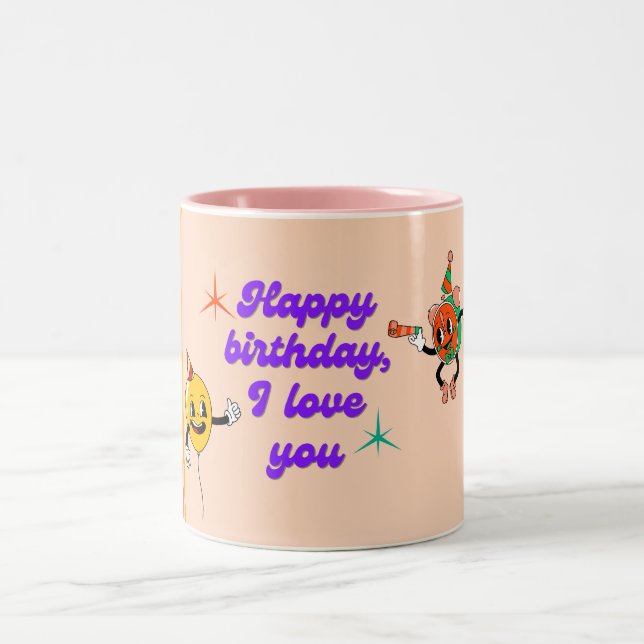 Caneca De Café Em Dois Tons Feliz Aniversário, Eu Te Amo - Celebração Sentida (Centro)