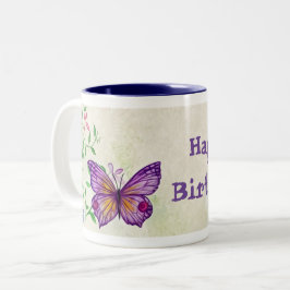 Caneca De Café Em Dois Tons Feliz aniversário flores de borboleta Café Mug