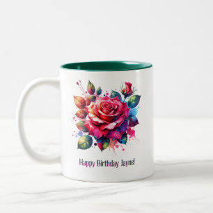 Caneca De Café Em Dois Tons Feliz aniversário Jayne