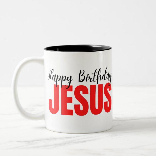 Caneca De Café Em Dois Tons Feliz aniversário Jesus Natal (Esquerda)