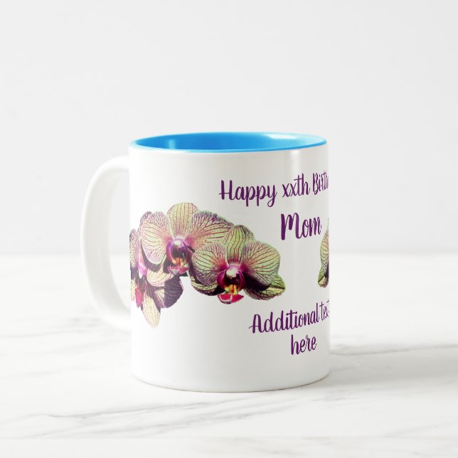 Caneca De Café Em Dois Tons Feliz Aniversário Mãe Flor Orquídea Personalizada (Frente Esquerda)